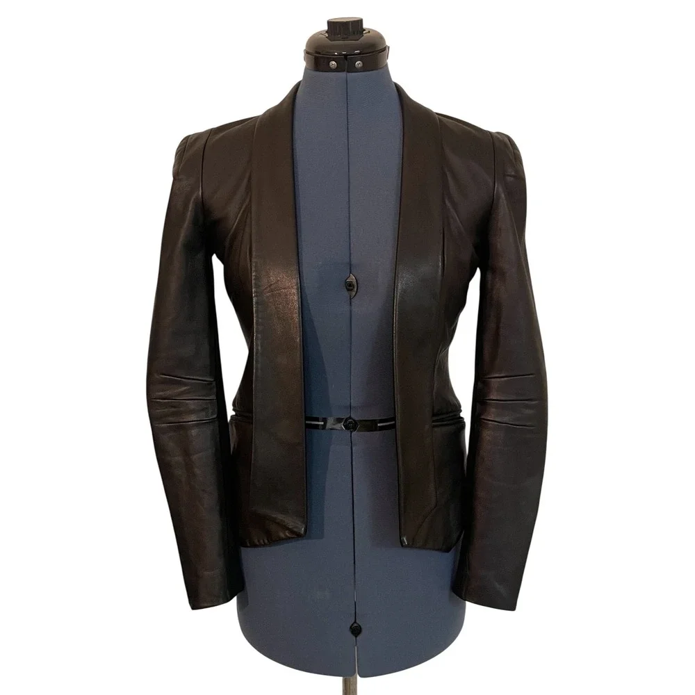 Rebecca‎ Minkoff Becky Black Lambskin Leather Open Front Blazer Jacket ASOTV XS